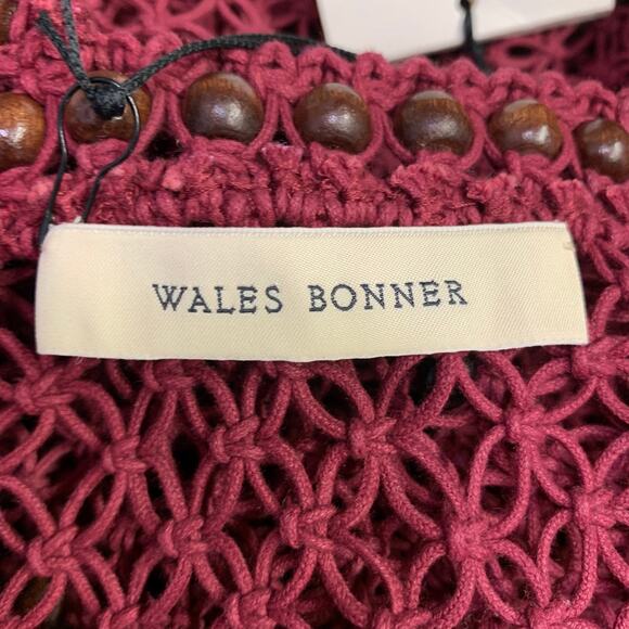 WALES BONNER Size S Burgundy Cotton Beaded Sleeveless Long Dress - Picture 6 of 8